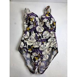 Land's End One Piece Floral Purple Full Coverage Swimsuit Size 12